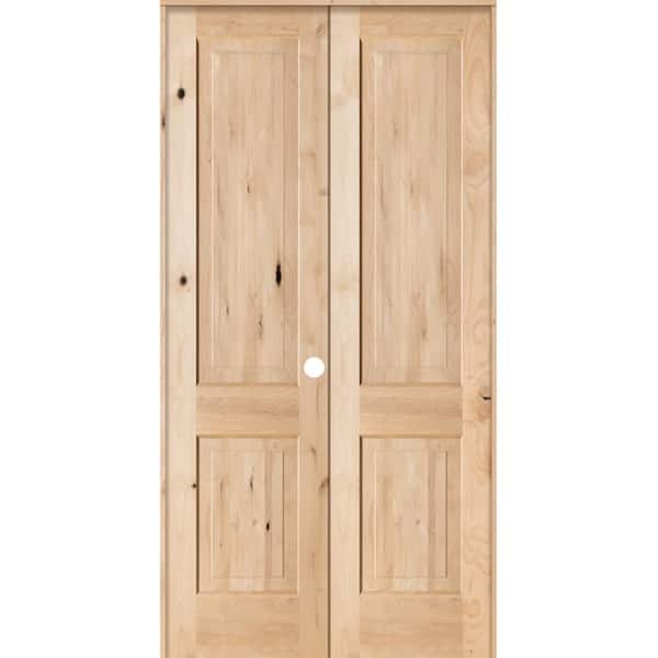 Krosswood Doors 48 in. x 96 in. Rustic Knotty Alder 2-Panel Square Top Left Handed Solid Core Wood Double Prehung Interior French Door