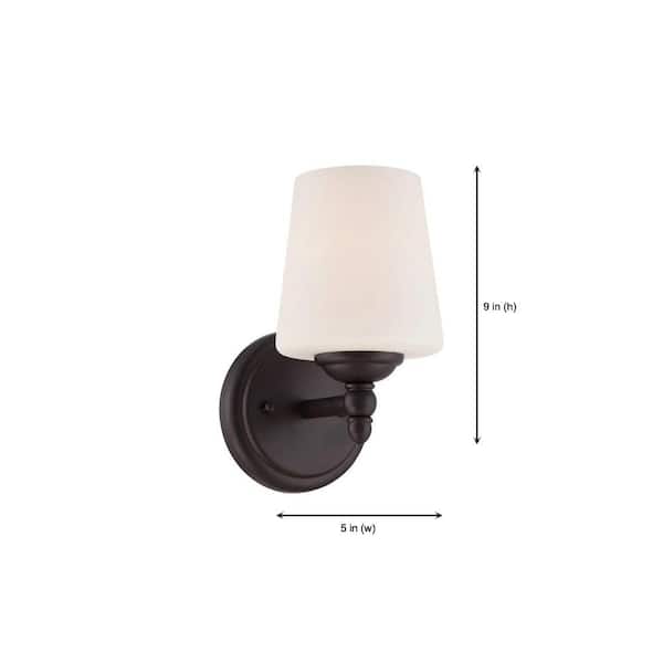Designers Fountain - Darcy 5.25 in. 1-Light Oil Rubbed Bronze Transitional Wall Sconce with White Opal Glass Shade
