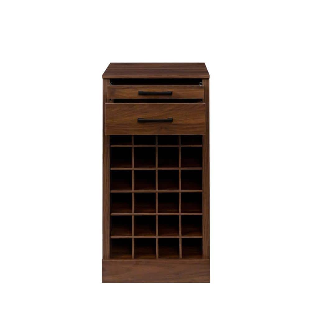 Brown Walnut 35.43 in. Accent Cabinet Office Storage Cabinet with 28 Wine Slots and Melamine Finish