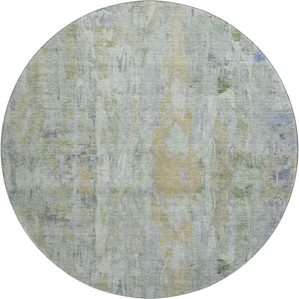 Mayfield Premium Machine Washable Abstract AMF2310 Aloe 8 ft. x 8 ft. Round Rug