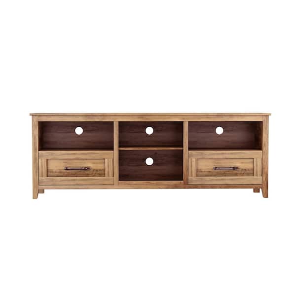 Unbranded Sean Light Brown TV Stand Fits TVs up to 50 to 55 in. with 2-Drawers and 4-Storage Compartment