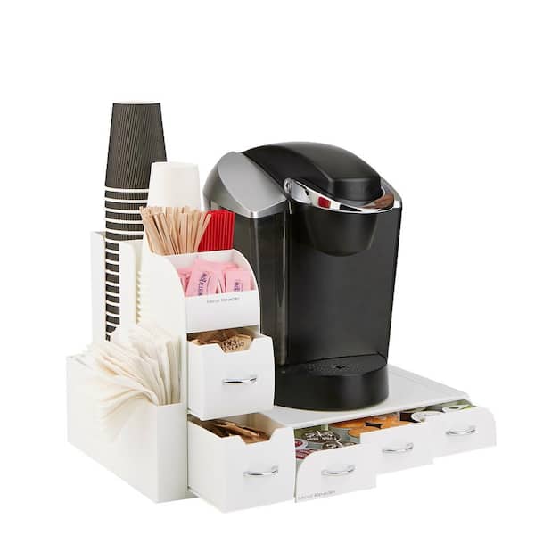 Mind Reader Single Serve Coffee Pod Drawer and Cup Condiment Set, 5.35 in. L x 11.25 in. W x 11.15 in. H, 2 Pcs., White