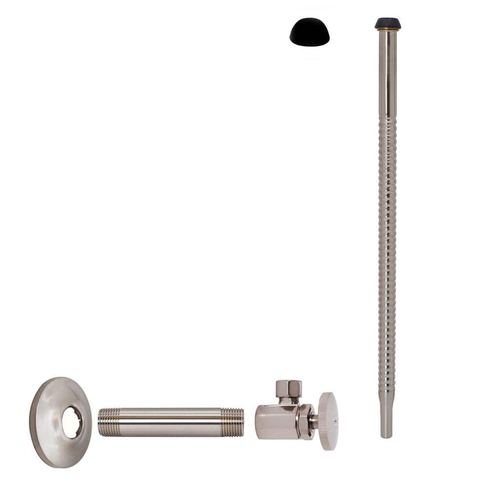 Westbrass 1/2 in. IPS x 3/8 in. O.D. Compression Outlet x 12 in. Corrugated Supply Line Kit with Round Handle, Satin Nickel