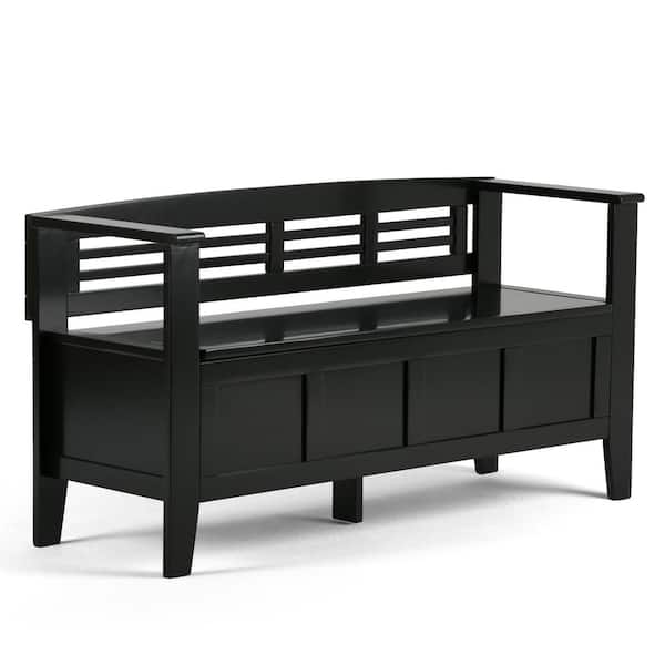 Simpli Home Adams 48 in. Wide Solid Wood Entryway Storage Bench in Black
