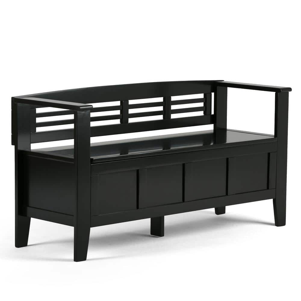 Black Solid Pine 48" Entryway Storage Bench with Backrest