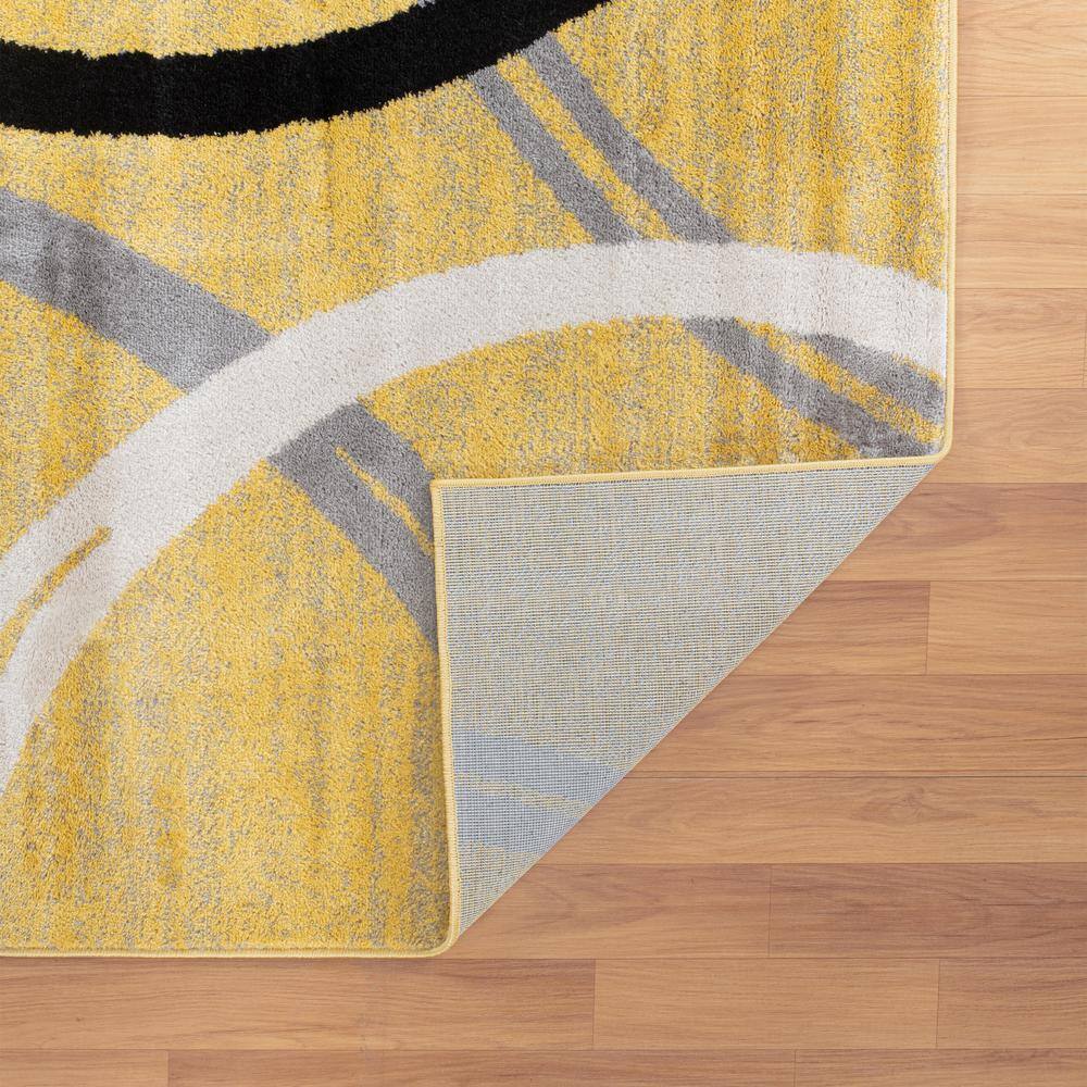 Yellow and Gray Abstract Circles 8' x 10' Synthetic Area Rug