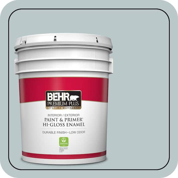 BEHR PREMIUM PLUS 5 Gal. #N470-2A Dusted Blue Hi-Gloss Enamel Interior/Exterior Paint and Primer