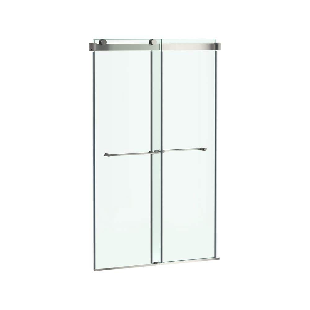 Brushed Nickel Frameless Sliding Shower Door with Tempered Glass