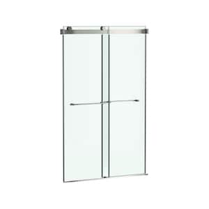 Aspirations 48 in. W x 72 in. H Sliding Frameless Shower Door in Brushed Nickel Finish with Clear Glass