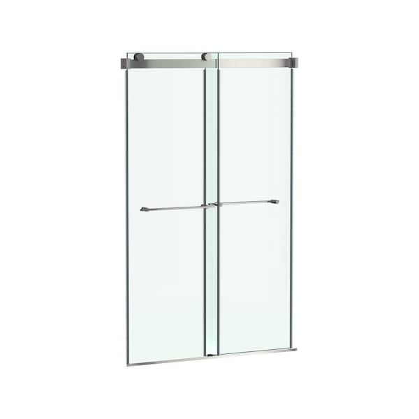 American Standard Aspirations 48 in. W x 72 in. H Sliding Frameless Shower Door in Brushed Nickel Finish with Clear Glass
