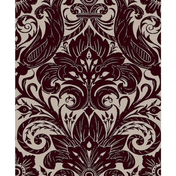 Unbranded Llewelyn-Bowen Off The Wall Red Damask Sauvage Flocked Finish Non-Pasted Non-Woven Wallpaper Sample