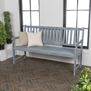 Laurel 59.1 in. Wood 3-Seat Slat-Back 600 lbs. Support Acacia Outdoor Garden Patio Bench, Gray