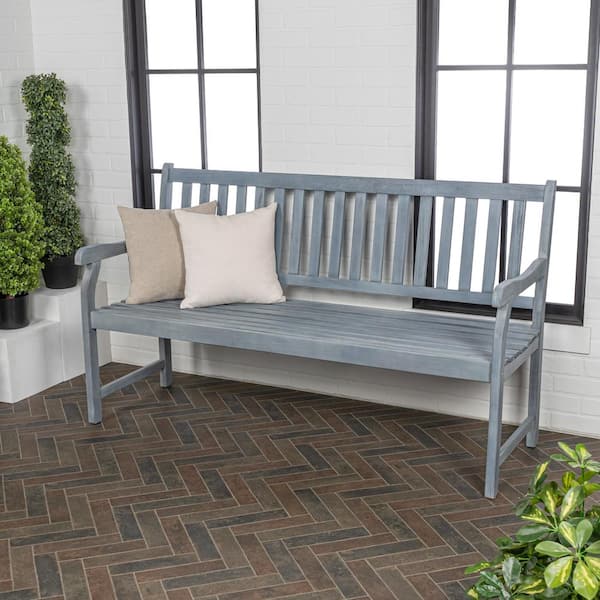 Laurel 59.1 in. Wood 3-Seat Slat-Back 600 lbs. Support Acacia Outdoor Garden Patio Bench, Gray