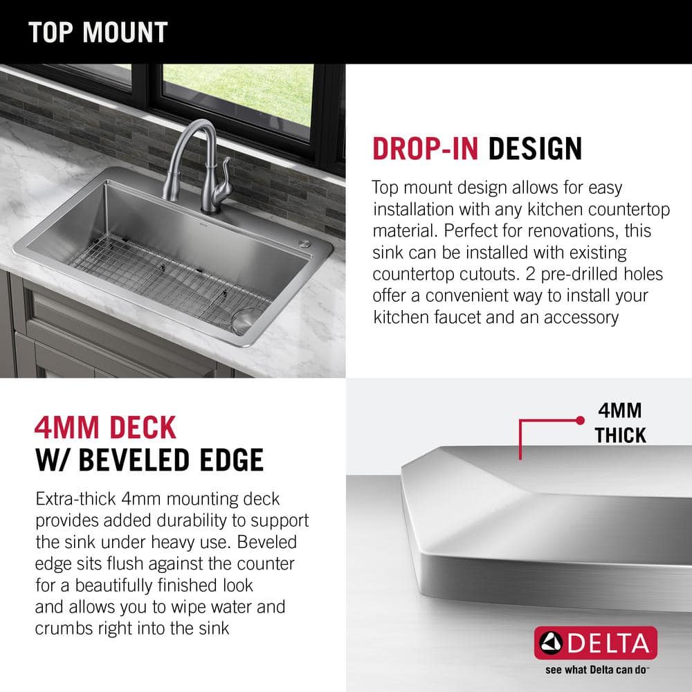 Delta Lorelai 33" Stainless Steel Workstation Kitchen Sink with Accessories