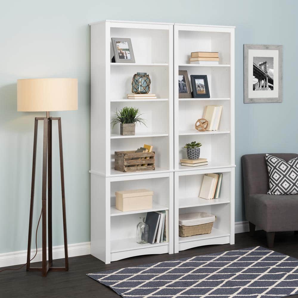 Elegant Modern 80" Tall White Bookcase with Adjustable Shelves
