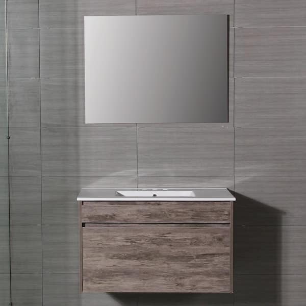 Mediterraneo Trento 36 in. W x 18 in. D x 21 in. H Bath Vanity in White PVC with Vitreous China Vanity Top and Basin and Mirror