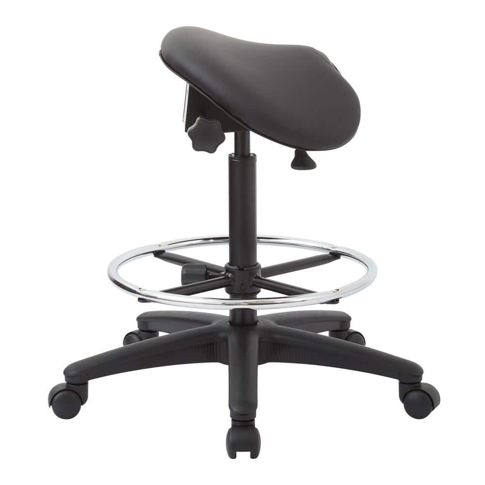 Dillon Black Leather and Vinyl Swivel Drafting Stool with Metal Base