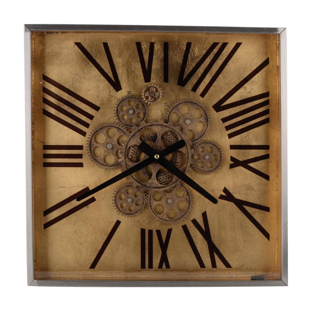 A & B Home 16"" Altus Square Classic Face Wall Clock - Gold -  DFDS42158