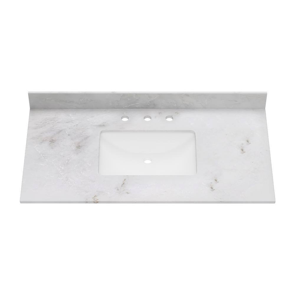 43'' White Marble Single Vanity Top with Ceramic Sink