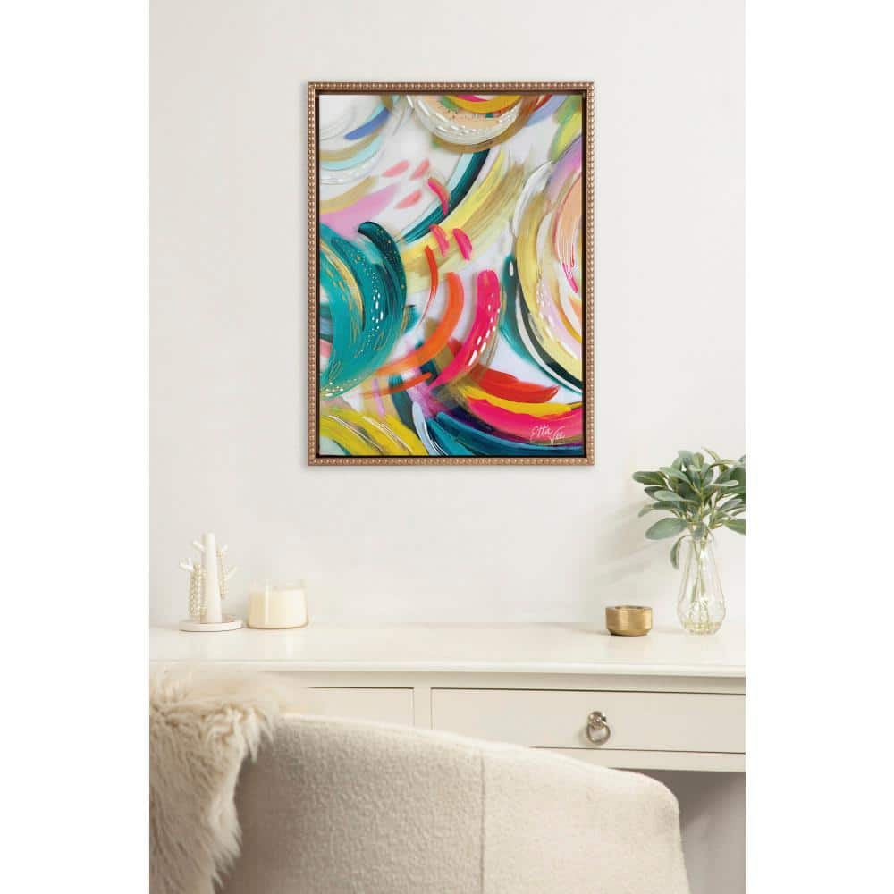 18"x24" Gold Framed Colorful Abstract Canvas Wall Art