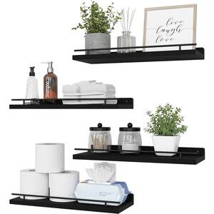 Bathroom Wall Shelf 15.7 In Black Glass Bathroom Shelf With 4