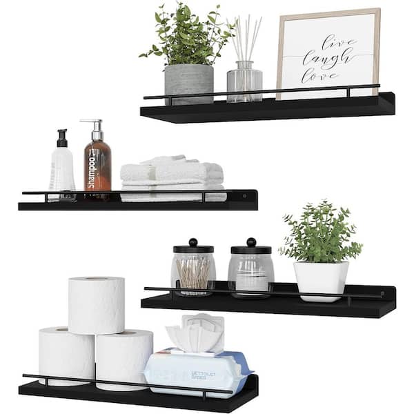 Cubilan 15.7 in. W x 6 in. D Modern Black Decorative Wall Shelf Floating Shelves (4 Set)