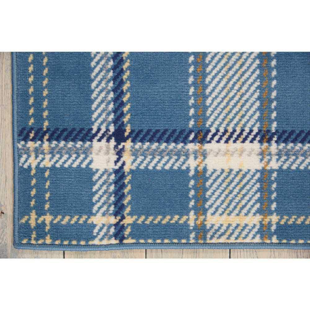 Blue Plaid 5' x 7' Hand-Knotted Synthetic Reversible Rug