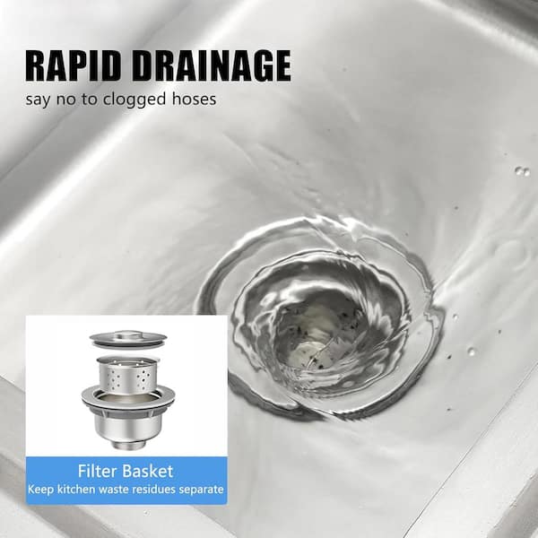 Adrinfly 20 in. D x 39 in. W Freestanding Utility Sink in Stainless Steel with Cold/Hot Water Faucet and Drain Kit (Right bowl)