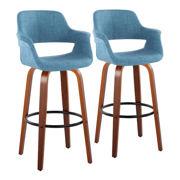 LumiSource Vintage Flair 29.25 in. Blue Fabric Walnut Wood and