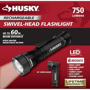 750 Lumens Dual Power LED Swivel-Head Rechargeable Flashlight with Pocket Clip and Rechargeable Battery