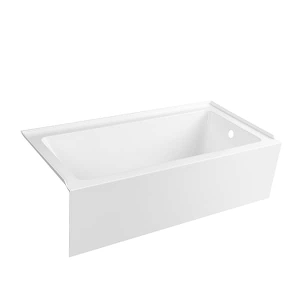60 in. x 30 in. Alcove Acrylic Rectangular Apron Front Soaking Bathtub with Right Drain in White