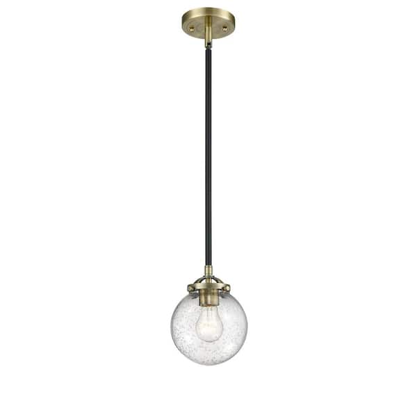 Innovations Beacon 60-Watt 1 Light Black Antique Brass Shaded Mini Pendant Light with Seeded glass Seeded Glass Shade
