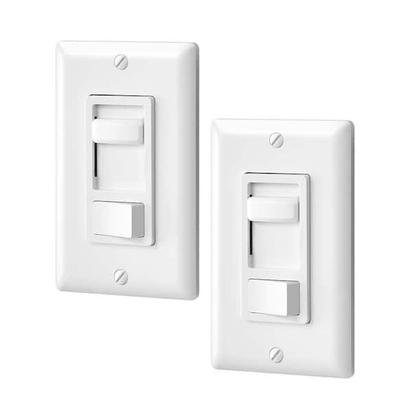 White On/Off Rocker Switch, Single-Pole/3-Way Dimmer Switch for CFL, Halogen, Incandescent, LED, 2-Pack