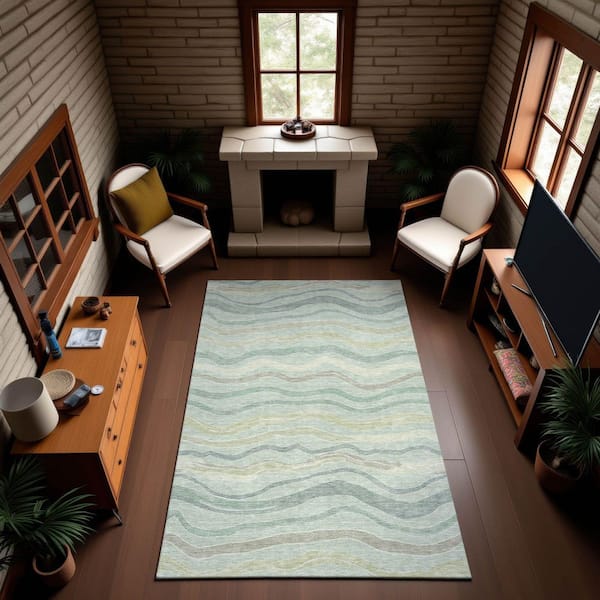 Mayfield Premium Machine Washable Abstract AMF1581 Sage 3 ft. x 4 ft. Area Rug