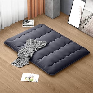 4 in. Queen Futon Mattress Japanese Floor Pad with Washable Cover Carry Bag Black