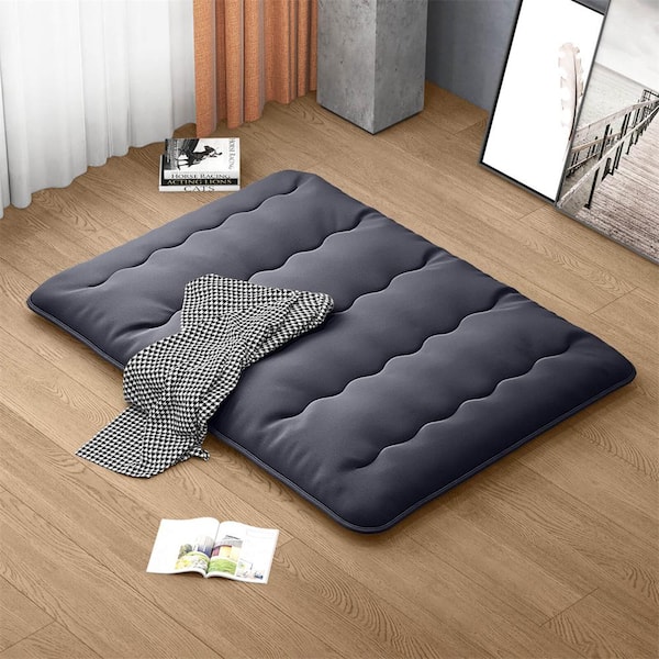 4 in. Queen Futon Mattress Japanese Floor Pad with Washable Cover Carry Bag Black