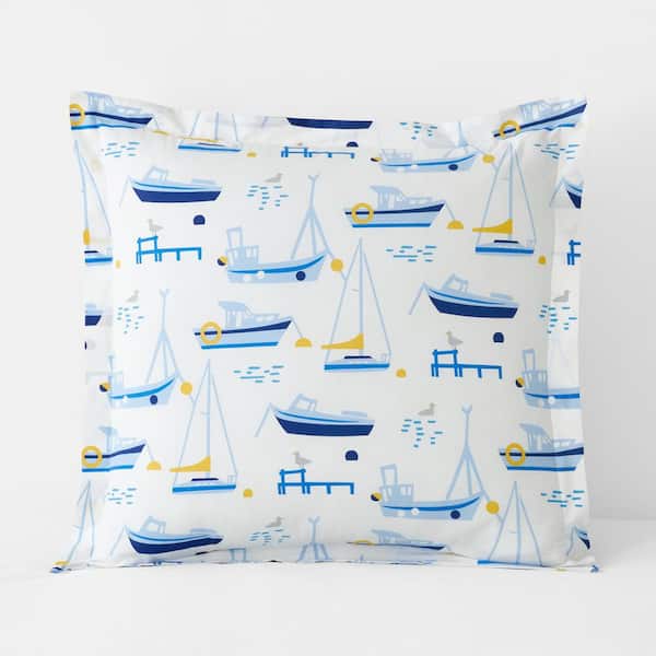 The Company Store Company Cotton Marina Boats White Multi Cotton Percale Euro Sham