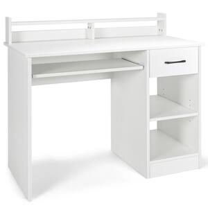 41.5 in. Rectangular White Wood Wide Computer Desk Writing Study Laptop Table with Drawer and Keyboard Tray