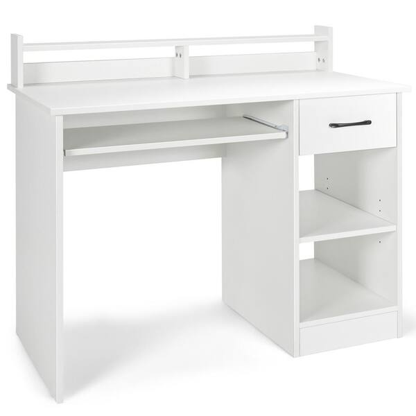 Costway 41.5 in. Rectangular White Wood Wide Computer Desk Writing ...