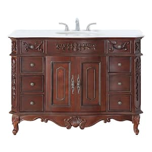 Winslow 48 in. W x 22 in. D x 35 in. H Single Sink Freestanding Bath Vanity in Antique Cherry with White Marble Top