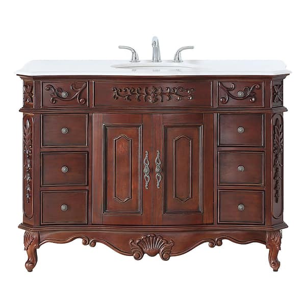 Winslow 48 in. W x 22 in. D x 35 in. H Single Sink Freestanding Bath Vanity in Antique Cherry with White Marble Top