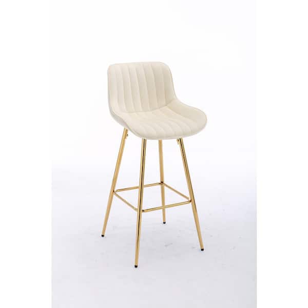 Unbranded Gold Metal Outdoor Bar Stool with Cream Velvet Fabric Cushions, Set of 2