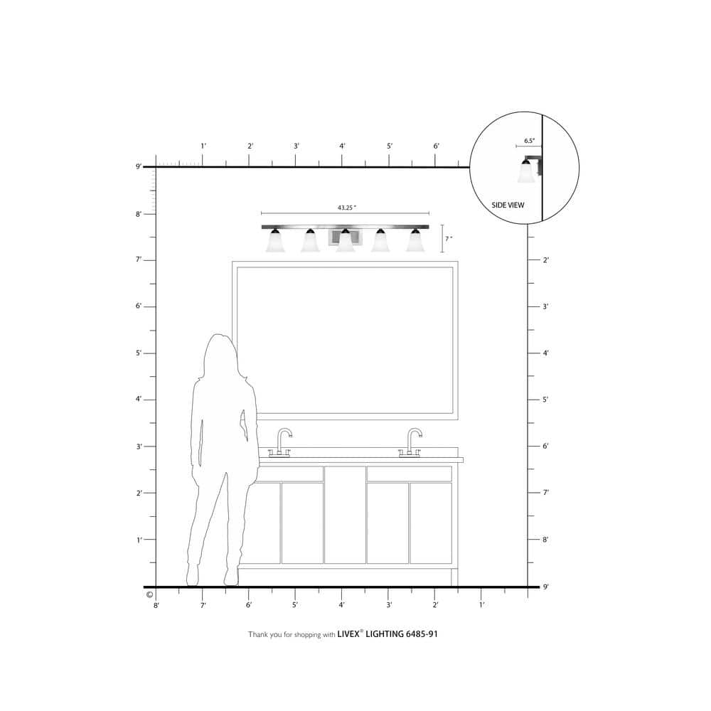 Ridgedale Brushed Nickel 5-Light Vanity with Satin Opal White Glass