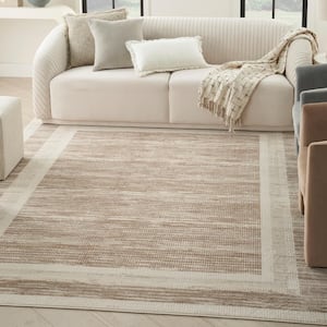 Serenity Home Mocha Ivory 9 ft. x 12 ft. Banded Contemporary Area Rug