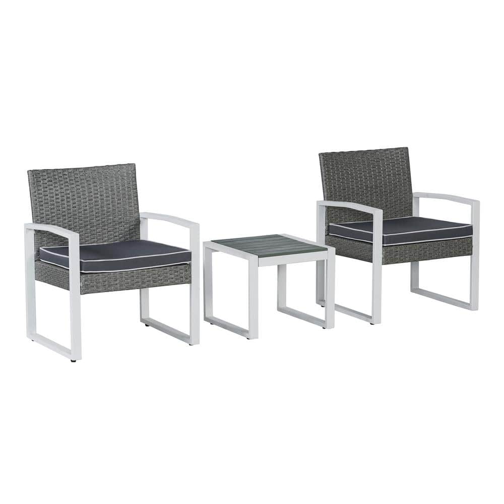 Selby Gray and White Faux Wicker 3-Piece Patio Conversation Set