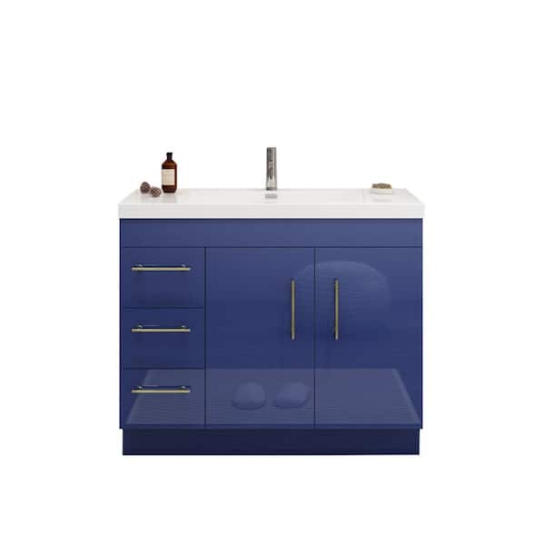 Moreno Bath Elsa 19.5in. Dx 22.05 in. H x 42 in. W Freestanding Vanity in Glossy Blue with White Reinforced Acrylic Top with Basin