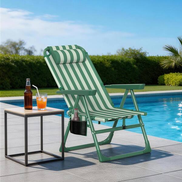 SUKLOM Folding Beach Chair Cup Holder, High-Back Recliner, 350 lbs