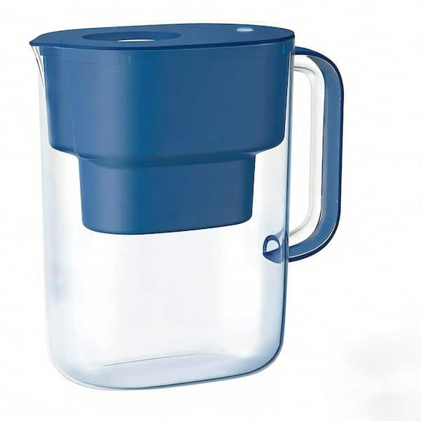 Large Capacity 80 fl. oz. Blue Glass-Styled Water Filter Pitcher with LED Indicator and 200-Gal Long-Life Filter