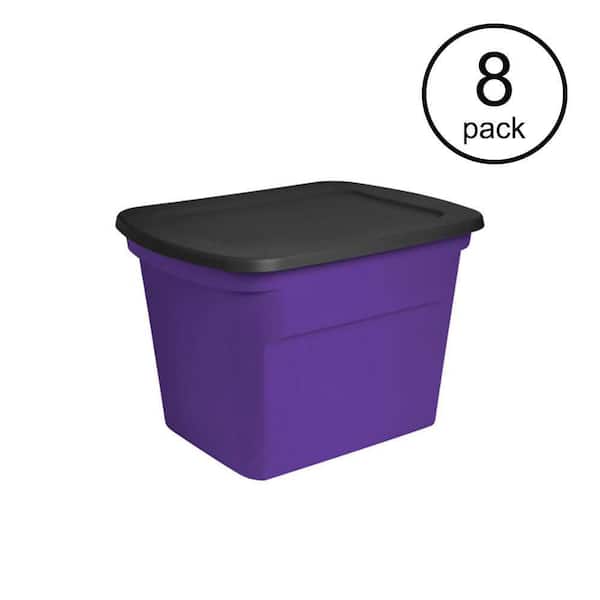 Sterilite Large 18 Gal. Opaque Plastic Storage Tote Bin with Lid, Purple, 8 Count