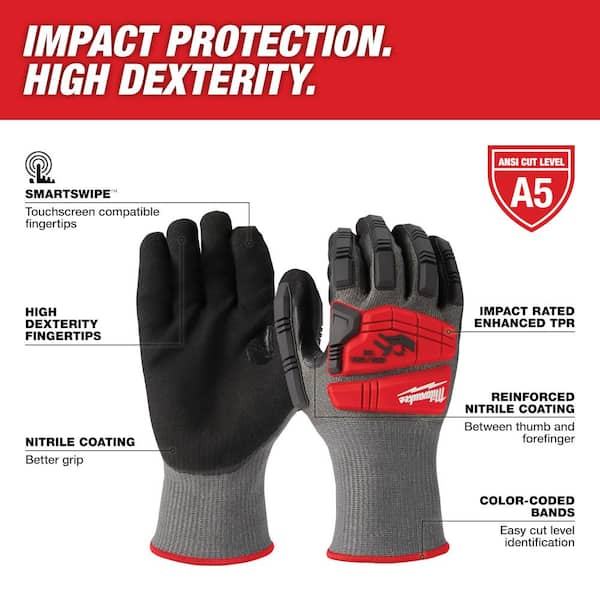 Milwaukee Impact Cut Level 5 Unisex Large Nitrile Dipped Work Gloves -  Baller Hardware